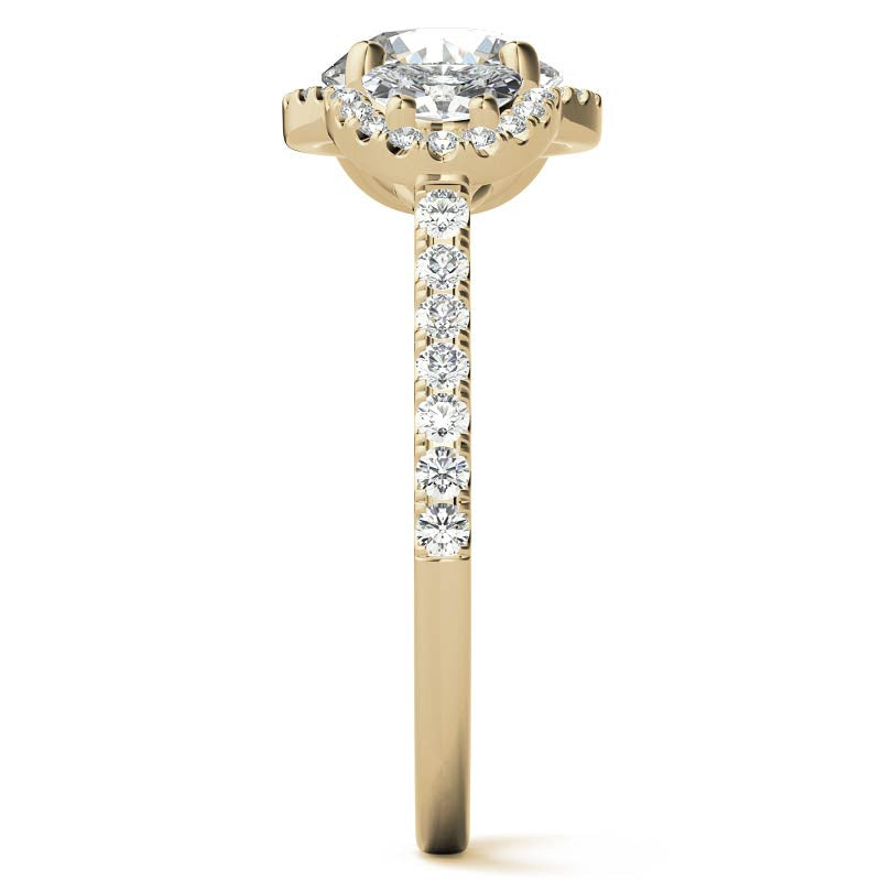 Round Half Moon Halo Moissanite Engagement Ring