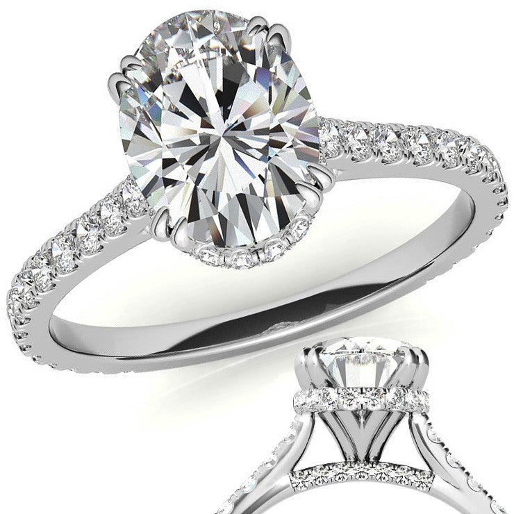 Oval Hidden Halo Moissanite Engagement Ring