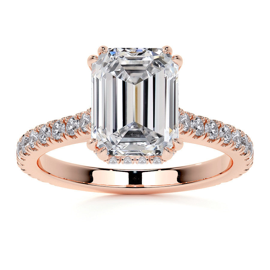 Emerald / Radiant Hidden Halo Moissanite Engagement Ring