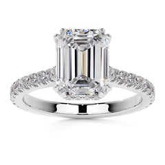 Emerald / Radiant Hidden Halo Moissanite Engagement Ring