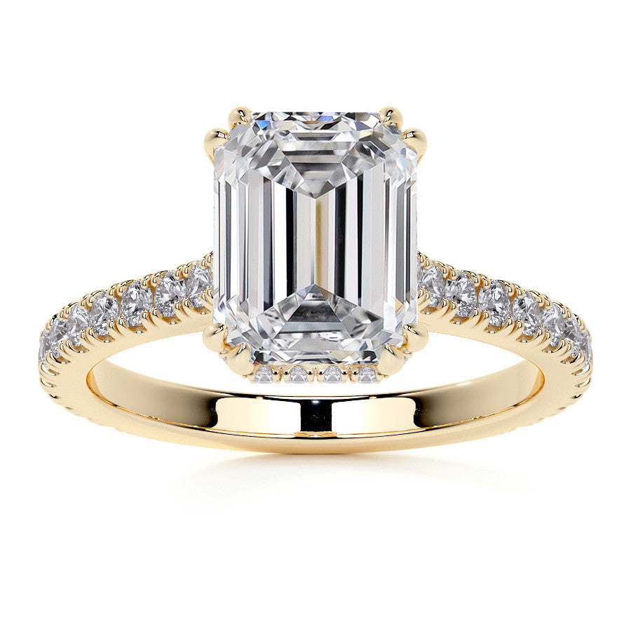 Emerald / Radiant Hidden Halo Moissanite Engagement Ring
