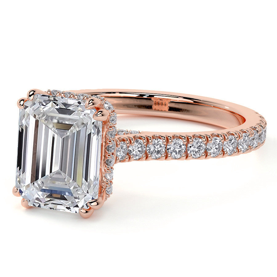 Emerald / Radiant Hidden Halo Moissanite Engagement Ring