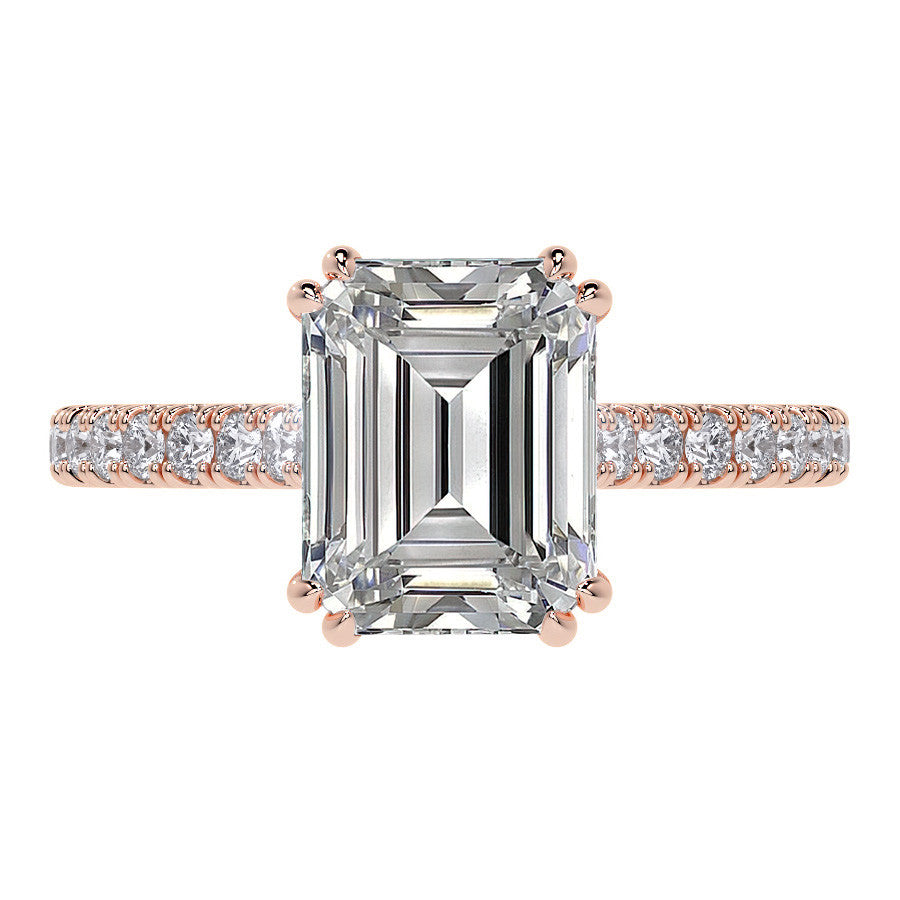 Emerald / Radiant Hidden Halo Moissanite Engagement Ring