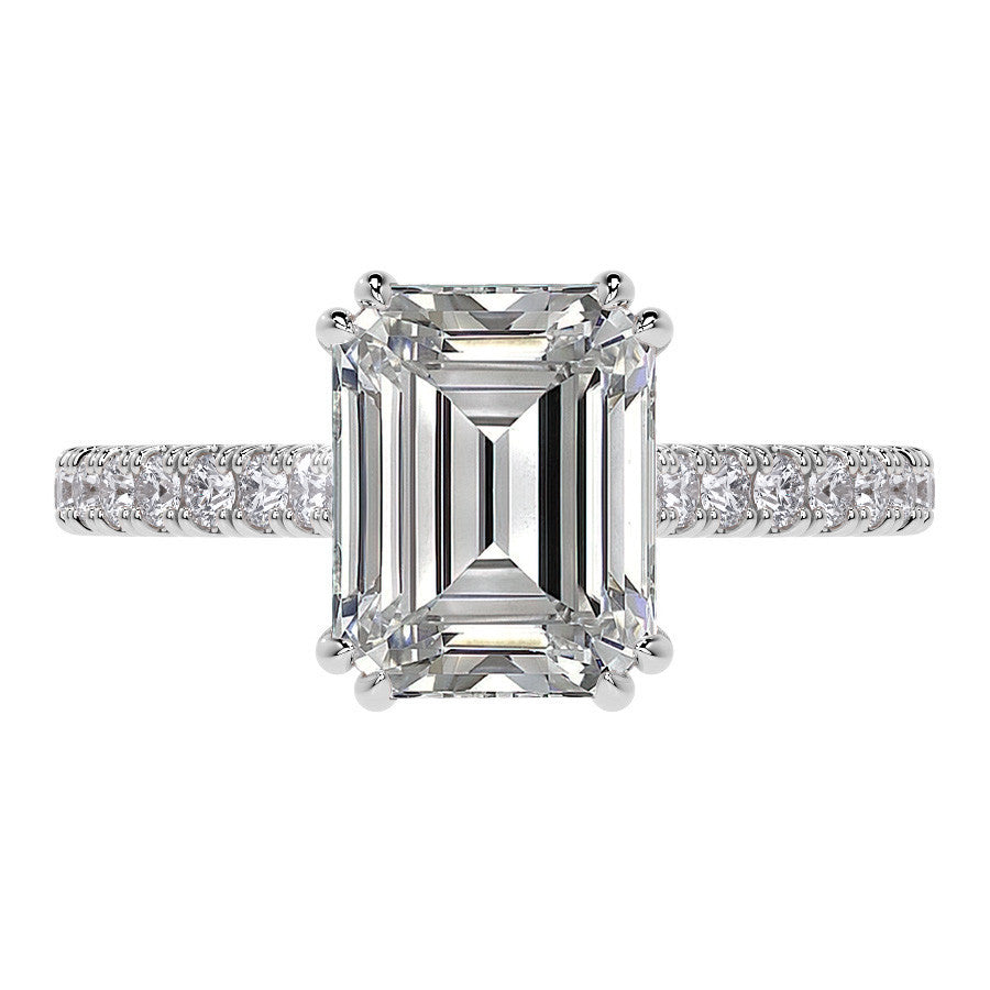Emerald / Radiant Hidden Halo Moissanite Engagement Ring
