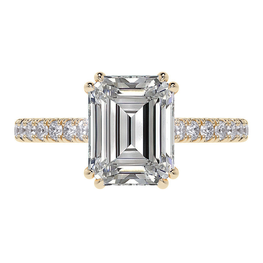 Emerald / Radiant Hidden Halo Moissanite Engagement Ring