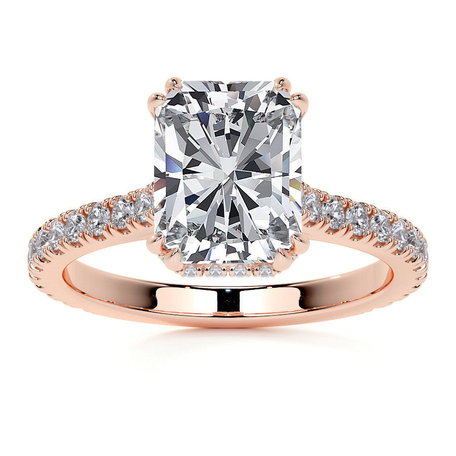 Emerald / Radiant Hidden Halo Moissanite Engagement Ring