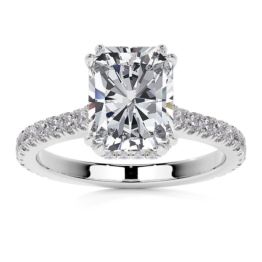 Emerald / Radiant Hidden Halo Moissanite Engagement Ring
