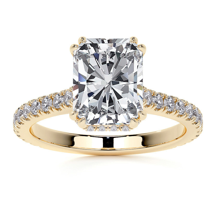 Emerald / Radiant Hidden Halo Moissanite Engagement Ring
