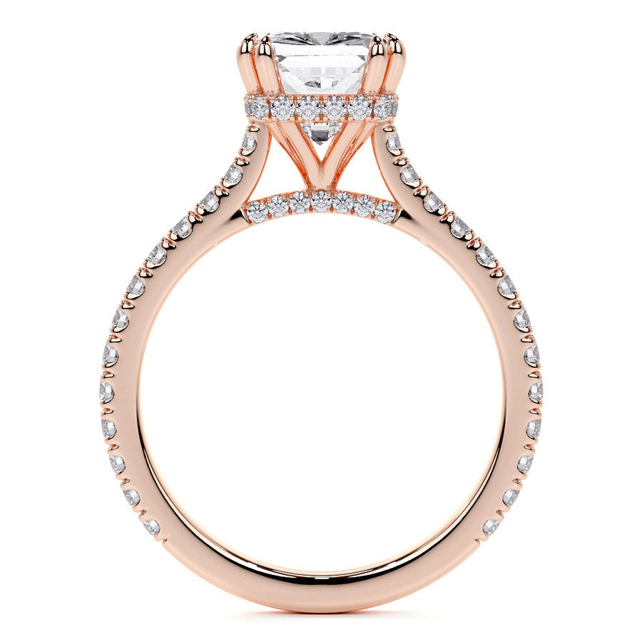 Emerald / Radiant Hidden Halo Moissanite Engagement Ring