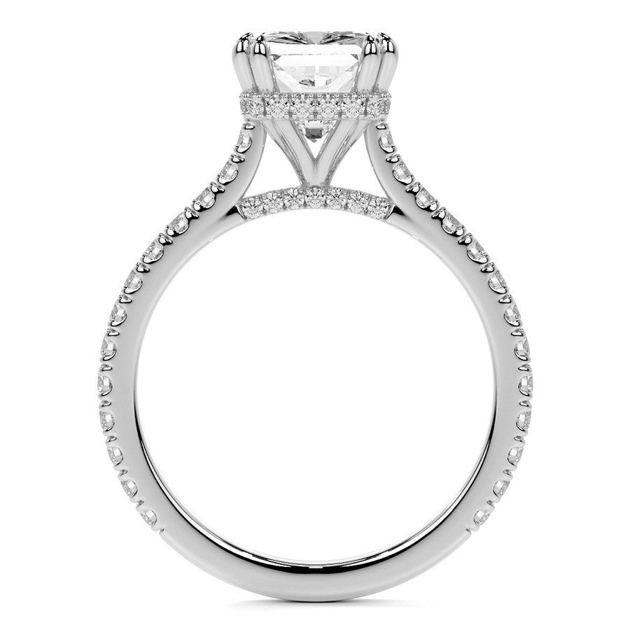 Emerald / Radiant Hidden Halo Moissanite Engagement Ring