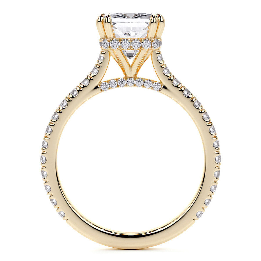 Emerald / Radiant Hidden Halo Moissanite Engagement Ring