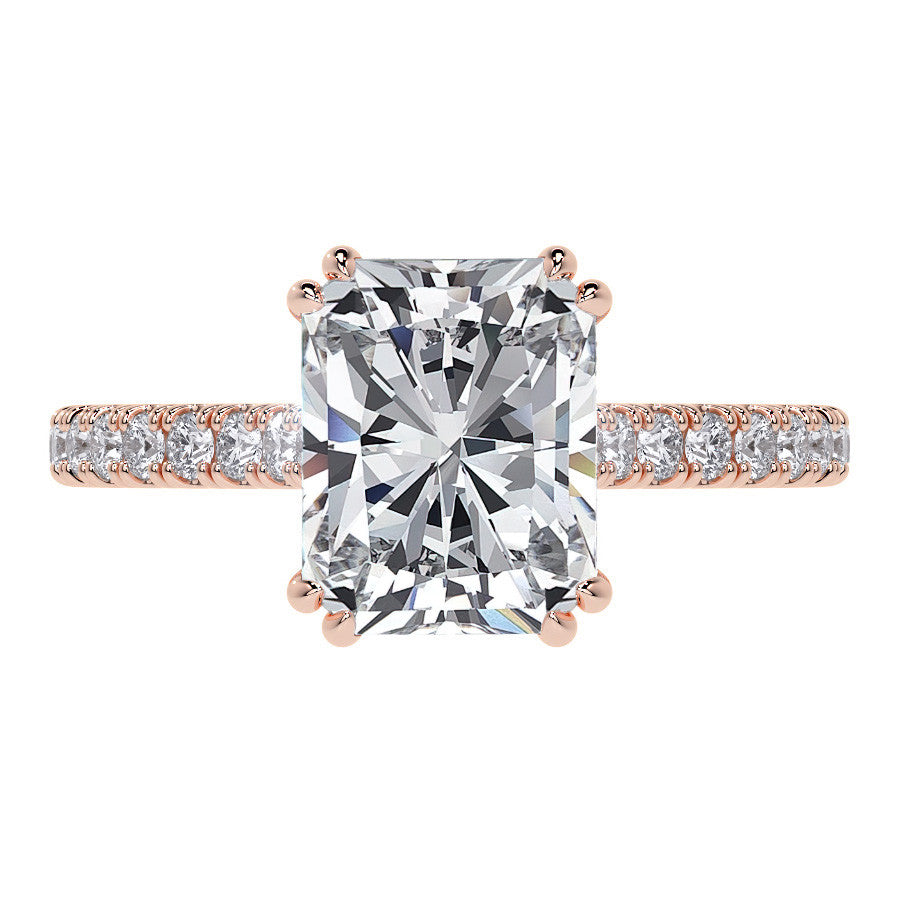 Emerald / Radiant Hidden Halo Moissanite Engagement Ring