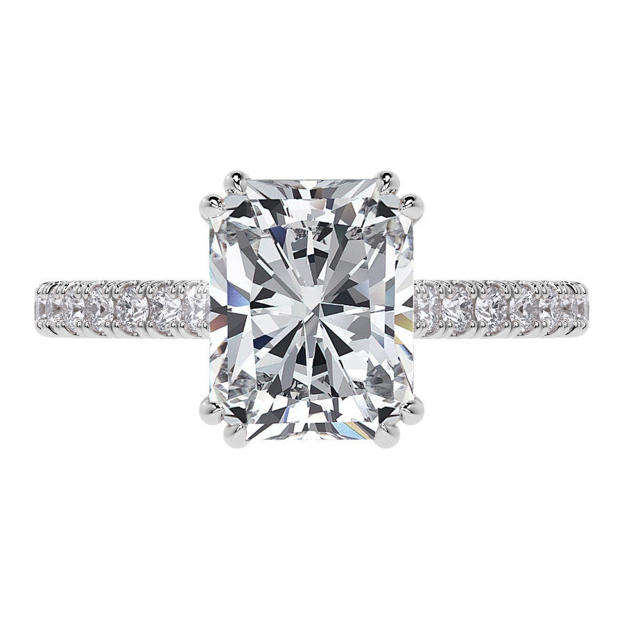 Emerald / Radiant Hidden Halo Moissanite Engagement Ring