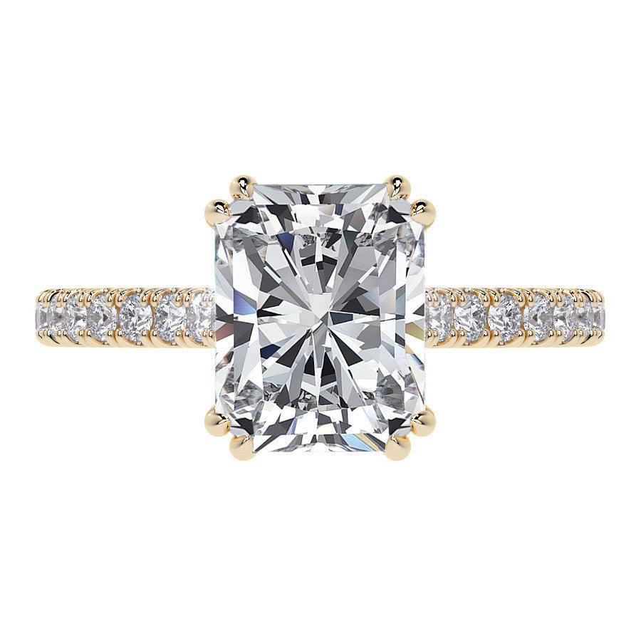 Emerald / Radiant Hidden Halo Moissanite Engagement Ring