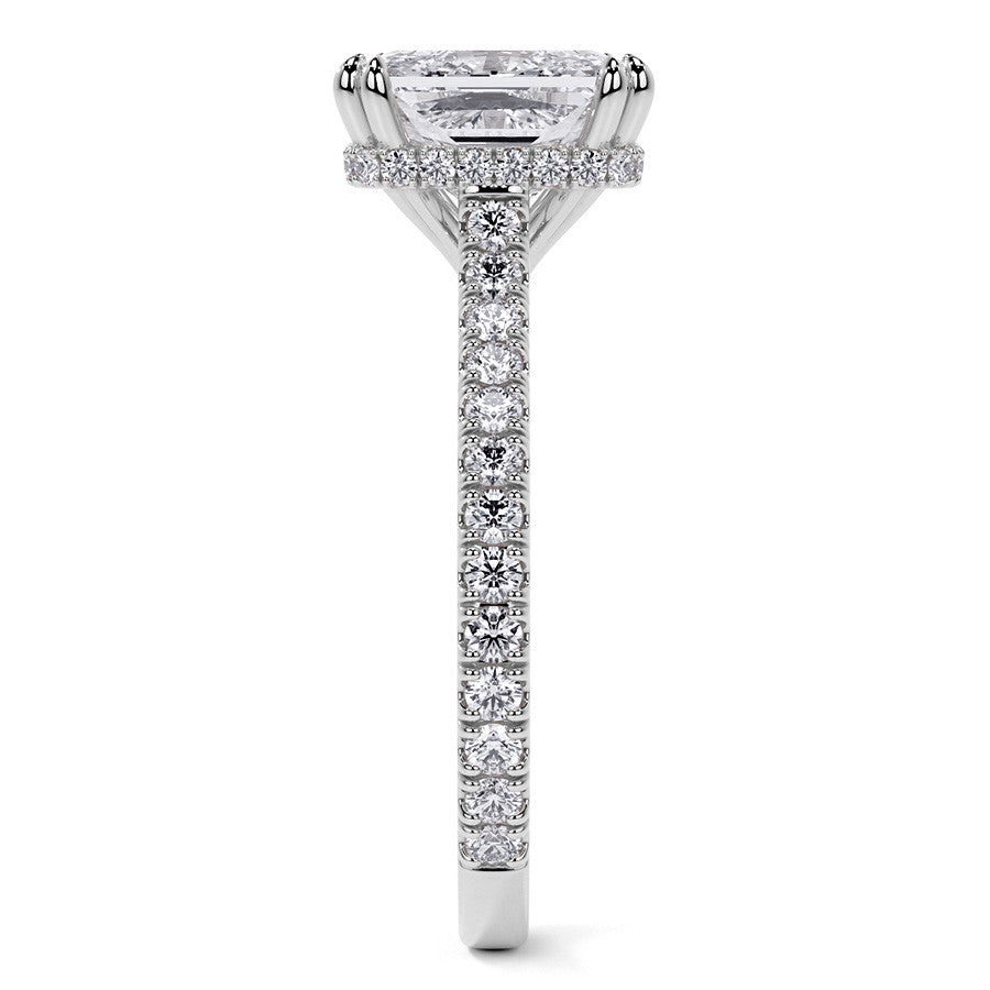 Emerald / Radiant Hidden Halo Moissanite Engagement Ring