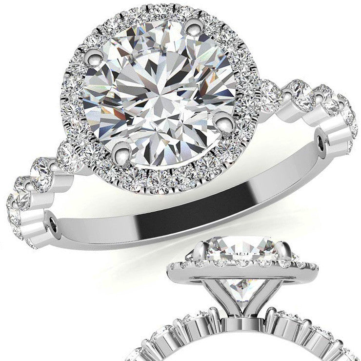 Round Halo Moissanite Single Prong Engagement Ring