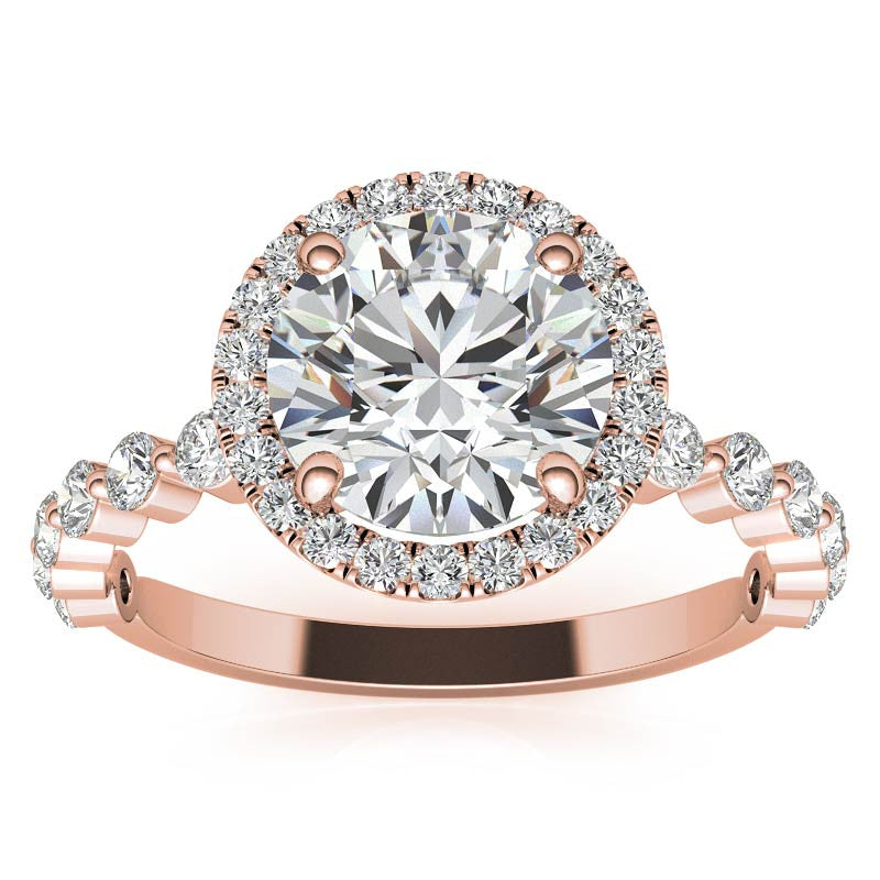 Round Halo Moissanite Single Prong Engagement Ring