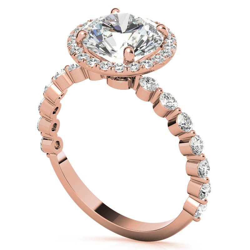 Round Halo Moissanite Single Prong Engagement Ring