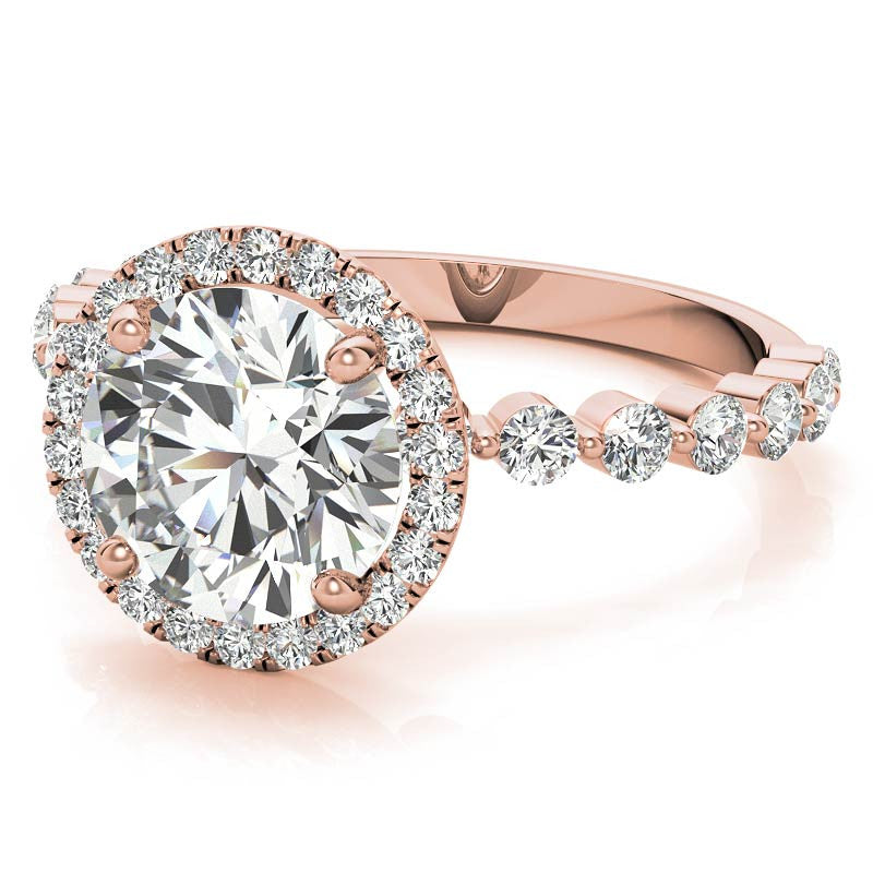 Round Halo Moissanite Single Prong Engagement Ring