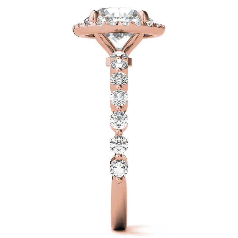 Round Halo Moissanite Single Prong Engagement Ring