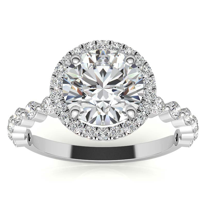 Round Halo Moissanite Single Prong Engagement Ring