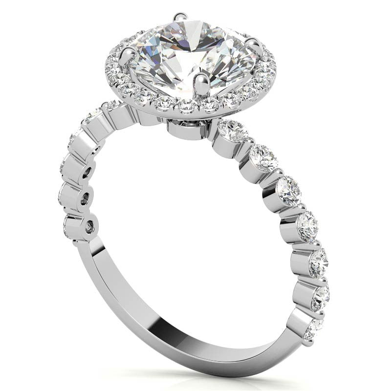 Round Halo Moissanite Single Prong Engagement Ring