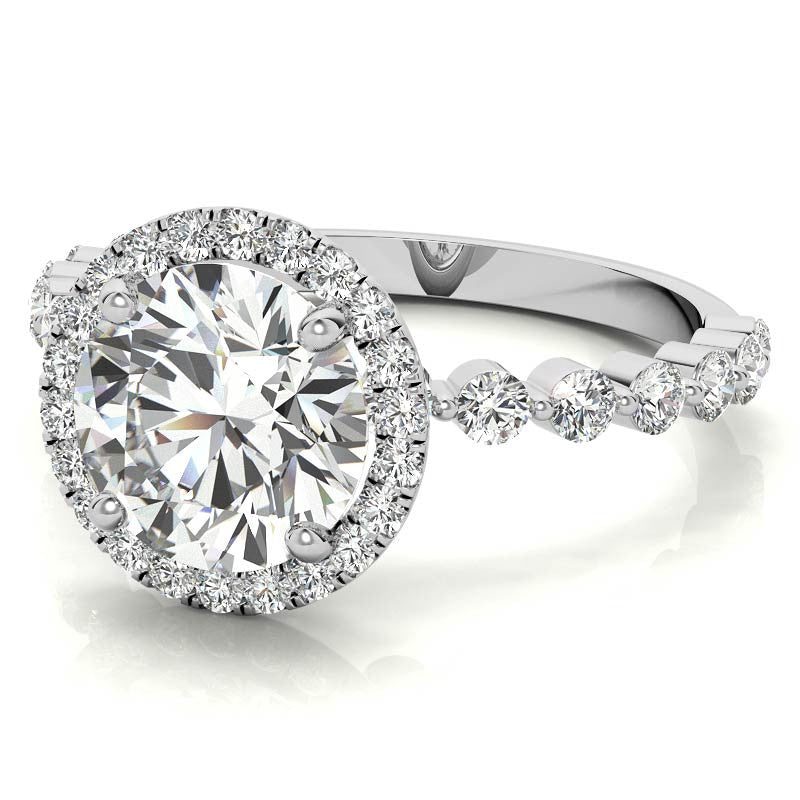 Round Halo Moissanite Single Prong Engagement Ring