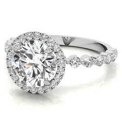 Round Halo Moissanite Single Prong Engagement Ring