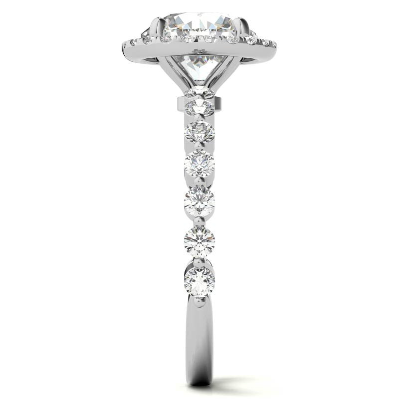 Round Halo Moissanite Single Prong Engagement Ring