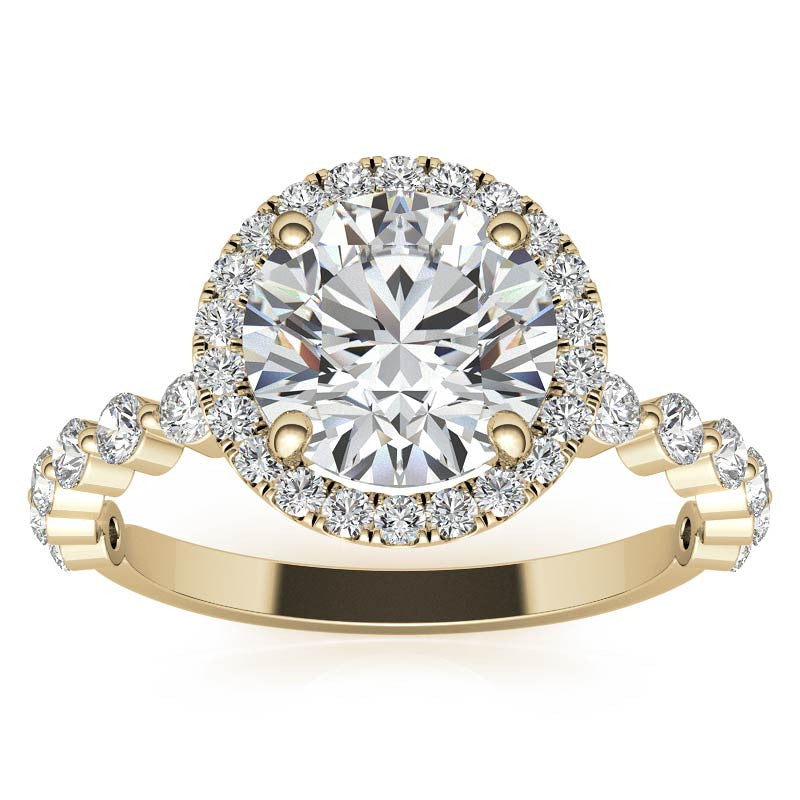 Round Halo Moissanite Single Prong Engagement Ring