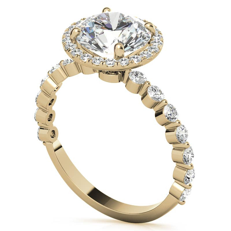 Round Halo Moissanite Single Prong Engagement Ring
