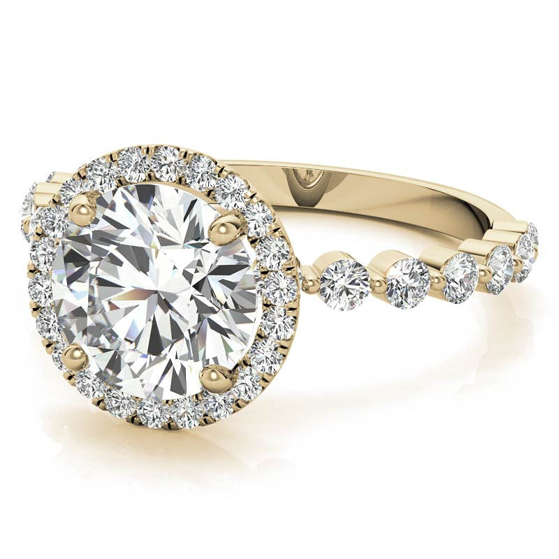 Round Halo Moissanite Single Prong Engagement Ring