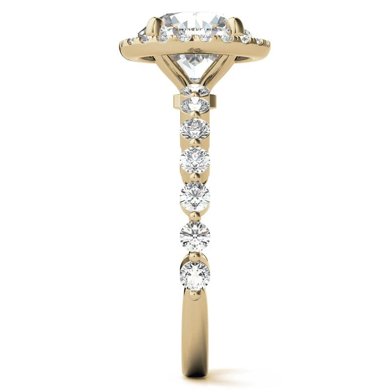 Round Halo Moissanite Single Prong Engagement Ring
