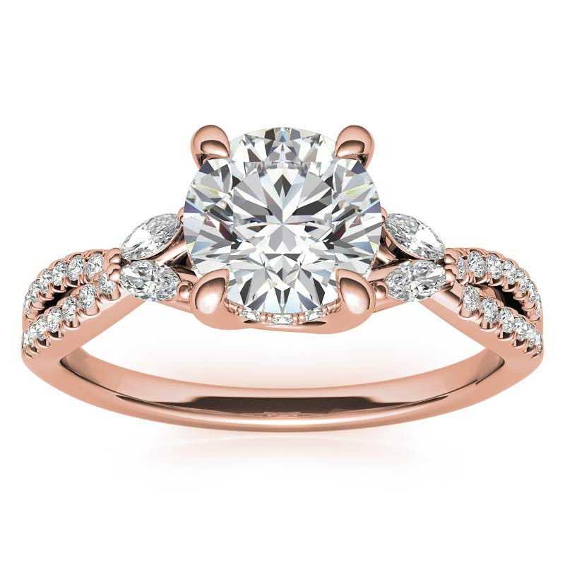 Round and Marquise Accented Trellis Split Shank Moissanite Engagement Ring