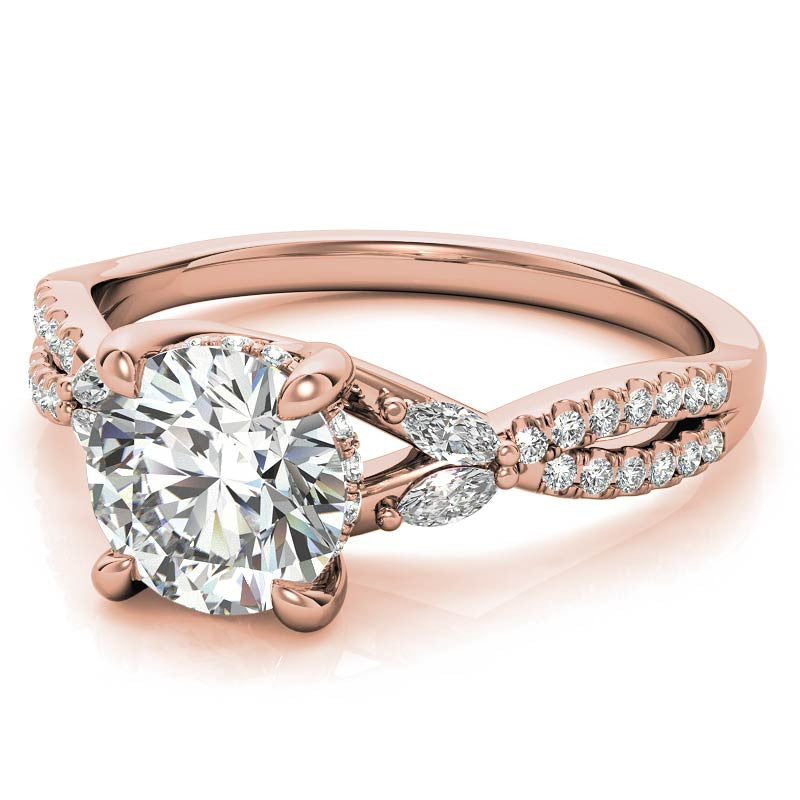 Round and Marquise Accented Trellis Split Shank Moissanite Engagement Ring