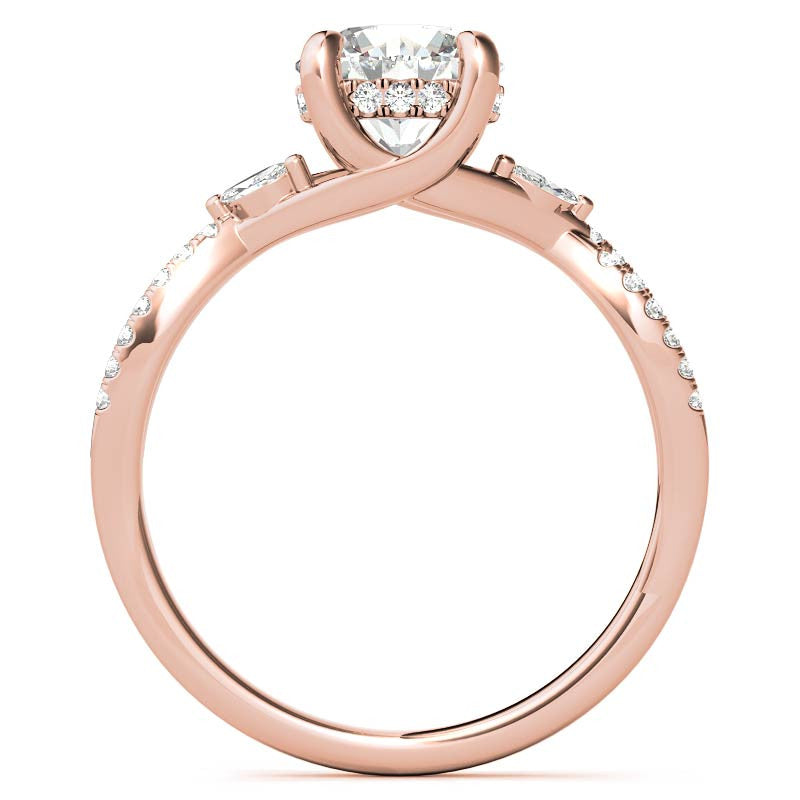 Round and Marquise Accented Trellis Split Shank Moissanite Engagement Ring