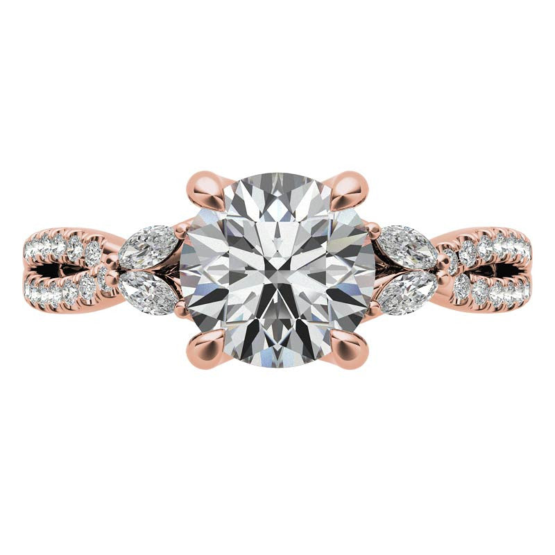 Round and Marquise Accented Trellis Split Shank Moissanite Engagement Ring