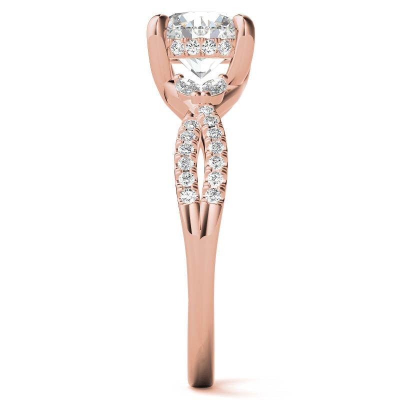 Round and Marquise Accented Trellis Split Shank Moissanite Engagement Ring