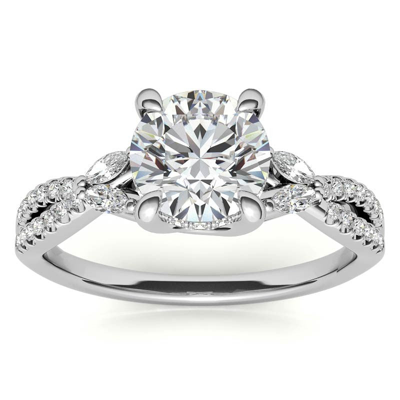 Round and Marquise Accented Trellis Split Shank Moissanite Engagement Ring