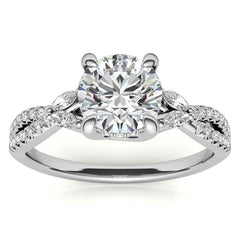 Round and Marquise Accented Trellis Split Shank Moissanite Engagement Ring