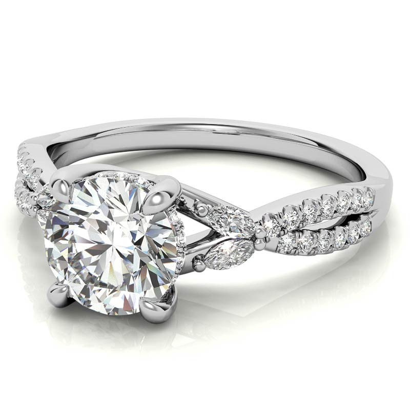 Round and Marquise Accented Trellis Split Shank Moissanite Engagement Ring