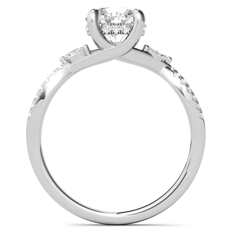 Round and Marquise Accented Trellis Split Shank Moissanite Engagement Ring
