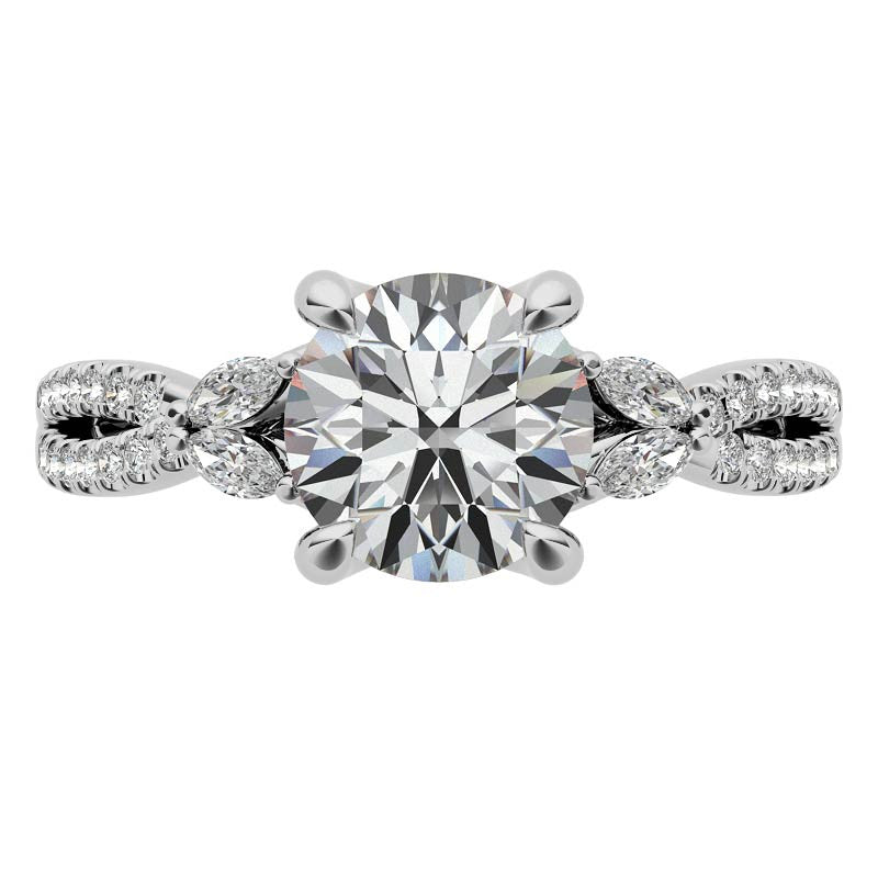 Round and Marquise Accented Trellis Split Shank Moissanite Engagement Ring