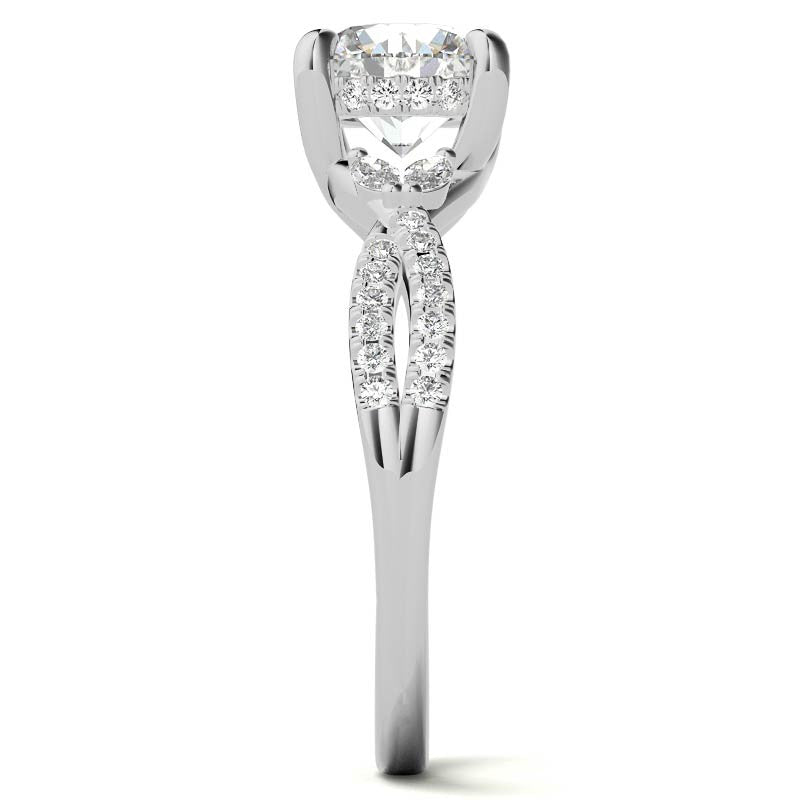 Round and Marquise Accented Trellis Split Shank Moissanite Engagement Ring