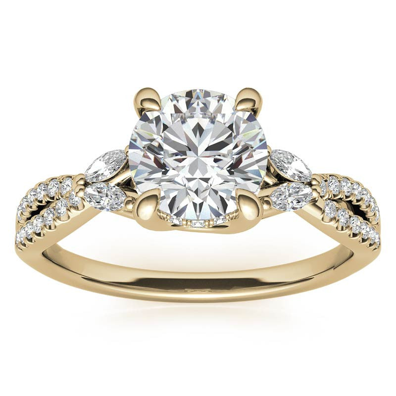 Round and Marquise Accented Trellis Split Shank Moissanite Engagement Ring