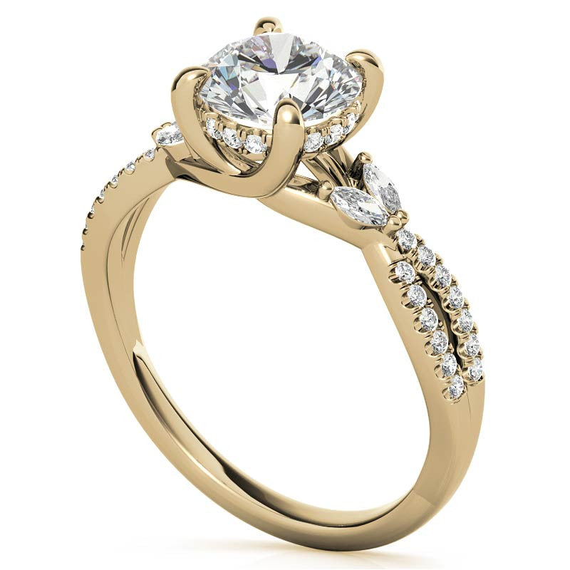 Round and Marquise Accented Trellis Split Shank Moissanite Engagement Ring