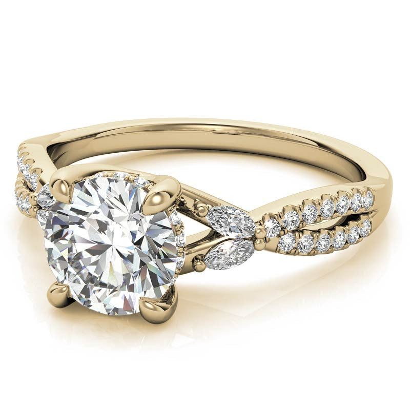 Round and Marquise Accented Trellis Split Shank Moissanite Engagement Ring