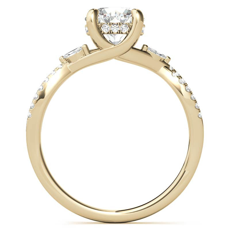 Round and Marquise Accented Trellis Split Shank Moissanite Engagement Ring