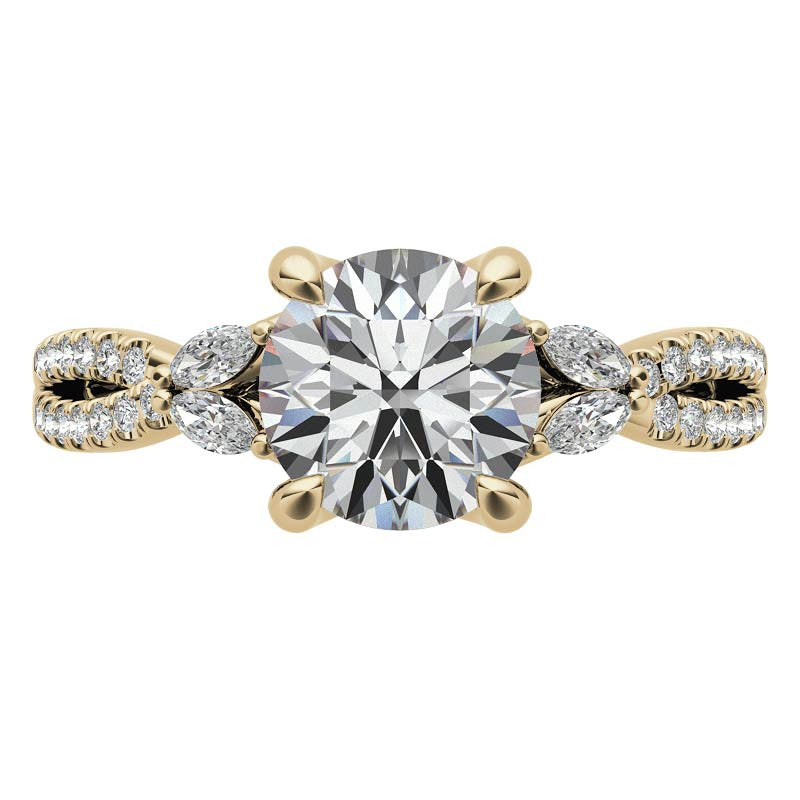 Round and Marquise Accented Trellis Split Shank Moissanite Engagement Ring