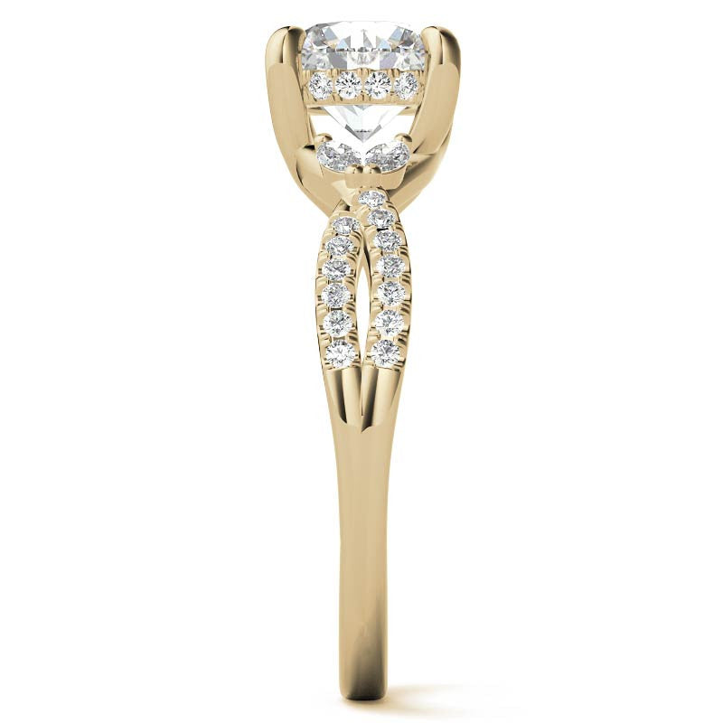 Round and Marquise Accented Trellis Split Shank Moissanite Engagement Ring